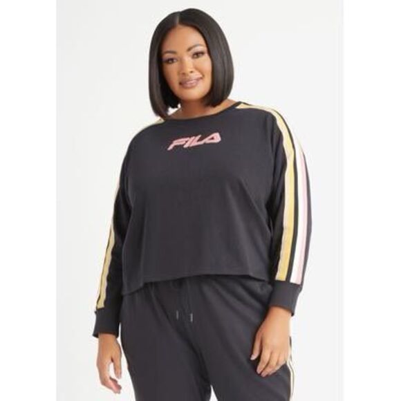 Fila Women S Clover Crewneck Logo Colorblocked Sweatshirt Black Size 1X - Picture 1 of 3